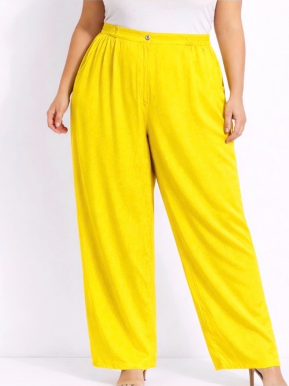 Dune Gillman Pants women’s Size 1X Plus Size 100% Silk Yellow Wide-Leg(A522)
